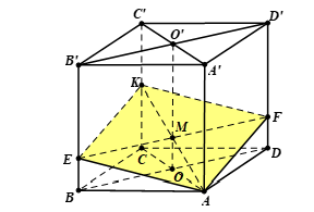 Cho hình lập phương ABCDA'B'C'D' cạnh a bằng  K thuộc CC' sao cho CK= 2/3a . Mặt phẳng (α) qua A,K và song song với BD chia khối lập phương (ảnh 1)