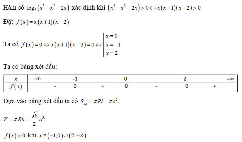 Với giá trị nào của x thì biểu thức f(x)= log 5( x^3 -x^2 -2x)  xác định ?  (ảnh 1)