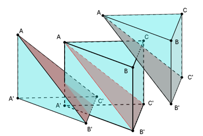 Mặt phẳng ( AB'C') chia khối lăng trụ ABCA'B'C' thành các khối đa diện nào? (ảnh 2)