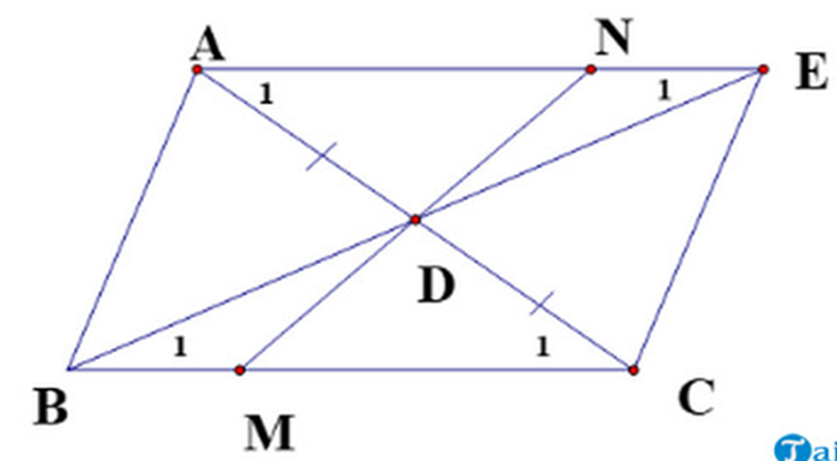 Cho tam giác ABC, lấy D là trung điểm của AC. Từ A vẽ đường thẳng song song với BC (ảnh 1)