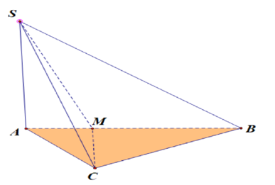 Cho hình chóp SABC có AC= a, BC=2a,góc ACB= 120 độ . Cạnh bên SA vuông góc ( ABC), đường thẳng SC tạo với mặt phẳng ( SAB) một góc bằng 30 độ (ảnh 1)