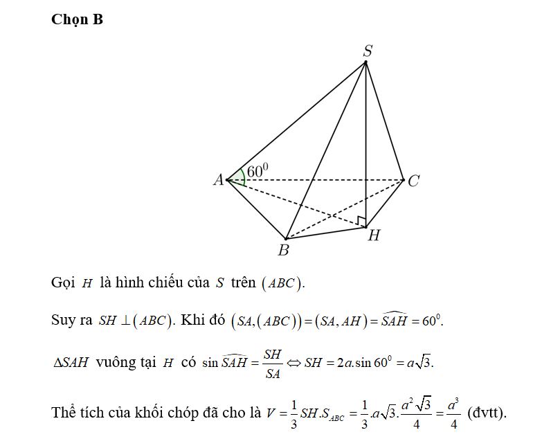 Cho hình chóp S.ABC có đáy ABC là tam giác đều, AB=a, SA= 2a (ảnh 1)