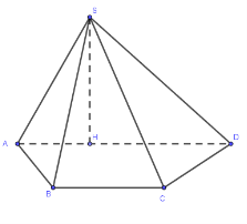 Cho hình chóp S.ABCD có đáy là hình thang vuông tại A và B , AB = BC = 2, AD = 4; mặt bên SAD (ảnh 1)