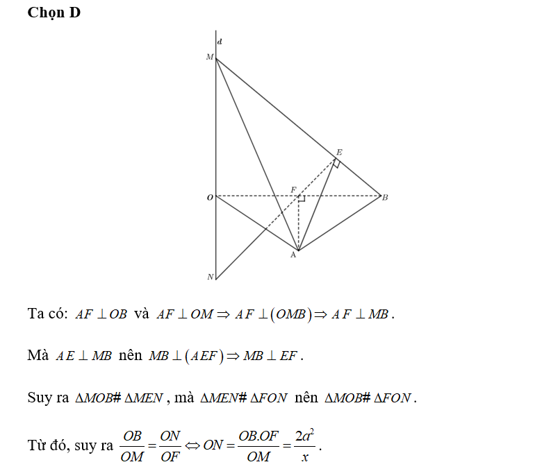 Cho tam giác OAB đều cạnh 2a. Trên đường thẳng d qua O và vuông góc với mặt (ảnh 1)