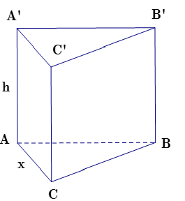 Một người cần làm một hình lăng trụ tam giác đều từ tấm nhựa phẳng để có thể tích là 6 căn 3 cm ^3.  (ảnh 1)