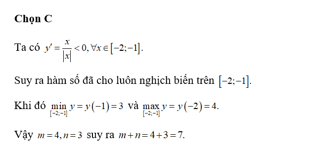 Gọi m,n lần lượt là giá trị lớn nhất, giá trị nhỏ nhất của hàm số y= |x| + 2 (ảnh 1)