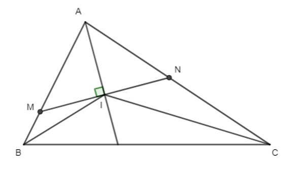 Cho ΔABC, gọi I là giao điểm 3 đường phân giác trong. Qua I vẽ đường thẳng vuông (ảnh 1)