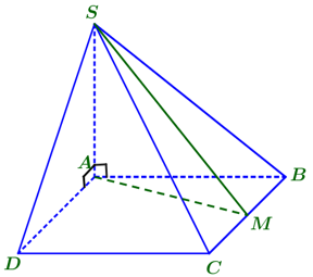 Cho hình chóp SABCD có đáy ABCD là hình vuông cạnh 2a, SA vuông góc với mặt phẳng (ABCD) và SA=2a. Gọi M là trung điểm của cạnh .  (ảnh 3)