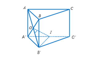 Cho hình lăng trụ tam giác đều ABC.A'B'C' có cạnh đáy bằng 2a, góc giữa hai đường thẳng (ảnh 1)