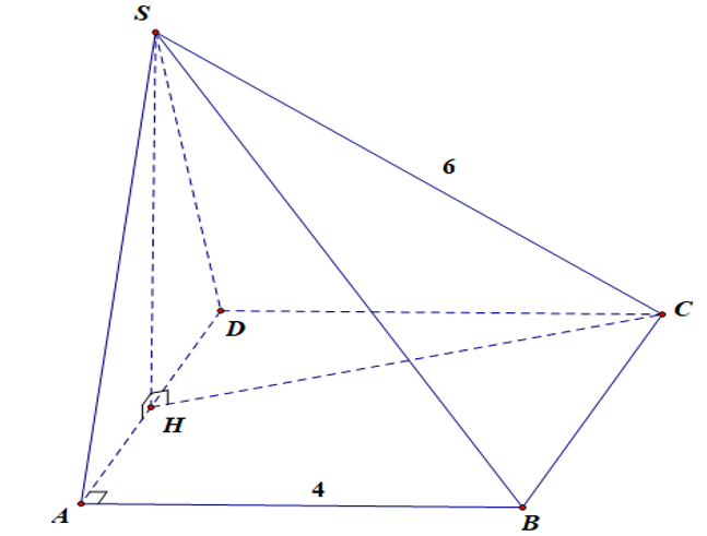 Cho hình chóp SABCD  có đáy  ABCD là hình chữ nhật vớiAB= 4, SC=6   và mặt bên SAD  là tam giác cân đỉnh S  và nằm trong mặt phẳng vuông góc với đáy.  (ảnh 1)
