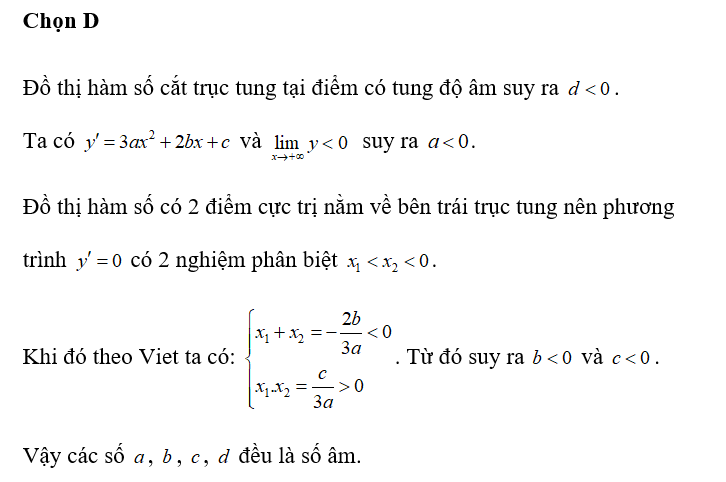 Cho hàm số  y=ax^3+ bx^2+ cx+d (a,b,c,d thuộc R) có đồ thị là đường cong trong hình vẽ bên. (ảnh 2)