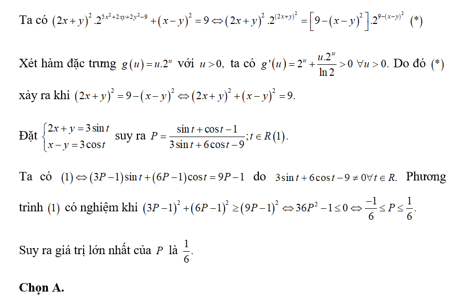 Cho x,y  là các số thực thỏa mãn (2x+ y) ^2.2^5x^2+2xy+2y^2-9 + ( x-y)^2=9 (ảnh 1)