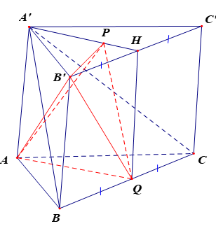 Cho khối lăng trụ ABCA'B'C'. Gọi P là trọng tâm tam giác A'B'C' và Q là trung điểm của BC. Tính tỉ số thể tích giữa hai khối tứ diện B'PAQ và  (ảnh 1)