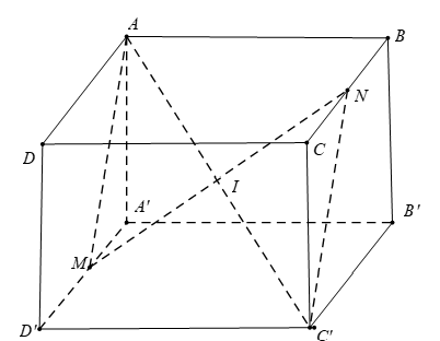 Cho lăng trụ tứ giác đều  ABCDA'B'C'D' có tâm đối xứng I . Gọi  M,N lần lượt là trung điểm của các cạnh A'B', CD  . Phép lấy đối xứng tâm I biến đoạn thẳng AM thành đoạn thẳng (ảnh 1)