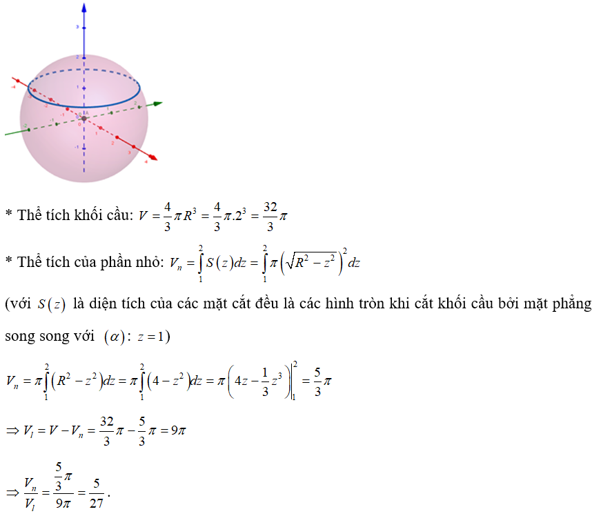 Trong không gian với hệ tọa độ Oxyz, cho mặt cầu (S) có phương trình x^2 +y^2 +z^2 =4  và mặt phẳng alpha  có phương trình z =1 (ảnh 1)