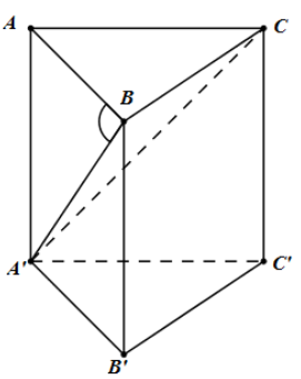 Cho lăng trụ đứng ABC.A’B’C’ có đáy ABC là tam giác vuông tại B, AB = a, BC = a căn bậc hai (ảnh 1)
