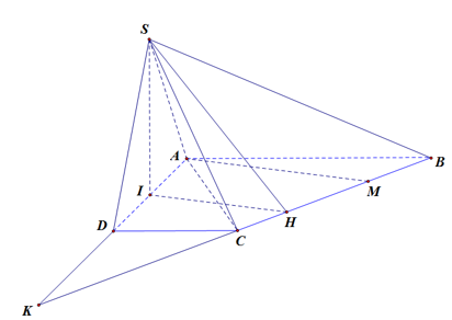 Cho hình chóp SABCDcó đáy ABCDlà hình thang vuông tại A, D, AB= AD= 2a , CD=a .Góc giữa hai mặt phẳng ( SBC)và ( ABCD)là 60 (ảnh 1)