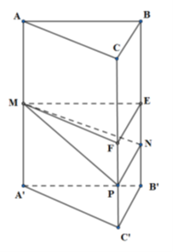 Cho hình lăng trụ đứng ABC.A'B'C' có thể tích bằng V. Các điểm M, N, P lần lượt thuộc cạnh AA’ (ảnh 1)
