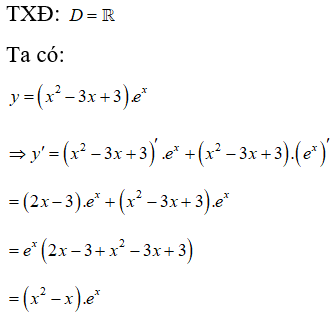 Hàm số y = (x^3 -3x + 3)e^ x  có đạo hàm là: (ảnh 1)