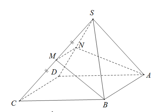 Cho hình chóp SABCD có đáy ABCD là hình bình hành. Mặt phẳng  ( anpha) đi qua  A, B  và trung điểm M của SC Mặt phẳng( anpha)  chia khối (ảnh 1)
