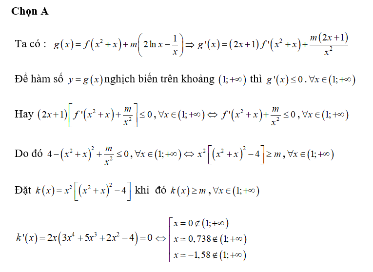 Cho hàm số y= f(x) có đạo hàm f'(x) = 4- x^2.Tổng tất cả các giá trị nguyên của (ảnh 1)