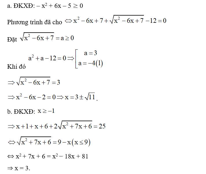Giải các phương trình sau  a) x^2-6x+ căn bậc hai x^2-6x+7=5 (ảnh 1)