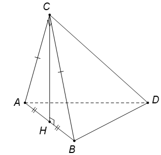 Cho tứ diện ABCD có ABC là tam giác vuông cân tại C và nằm trong mặt phẳng vuông góc với mặt phẳng (ABD) tam giác ABD là tam giác đều  và có cạnh bằng 2a. Tính thể tích của khối tứ diện ABCD (ảnh 1)