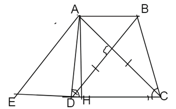 Cho hình thang cân abcd (ab // cd) có 2 đường chéo vuông góc. Biết đường cao AH = a. (ảnh 1)