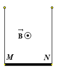 Một dây dẫn thẳng MN có chiều dài ℓ = 25 cm, khối lượng của một đơn vị chiều dài của dây là D = 0,04 kg/m. Dây được treo bằng hai dây nhẹ theo phương thẳng đứng và đặt trong từ trường đều có véctơ cảm ứng từ vuông góc với mặt phẳng chứa MN và dây treo với B = 0,04 T. Cho dòng điện I = 16 A có chiều từ M tới N chạy qua dây và g = 10 m/s2. Lực căng của mỗi dây là  (ảnh 1)