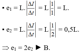 Một mạch điện có dòng điện chạy qua biến đổi theo thời gian biểu diễn như đồ thị hình vẽ bên. Gọi suất điện động tự cảm trong mạch trong khoảng thời gian từ 0 đến 1s là e1, từ 1s đến 3s là e2 thì: 	A. e1 = e2/2	B. e1 = 2e2 	C. e1 = 3e2	D. e1 = e2 (ảnh 2)