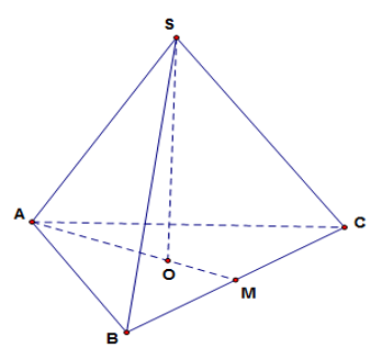 Cho hình chóp tam giác đều SABC có cạnh đáy bằng a và cạnh bên bằng acăn 21/ 6   . Tính theo a thể tích V của khối chóp SABC  . (ảnh 1)