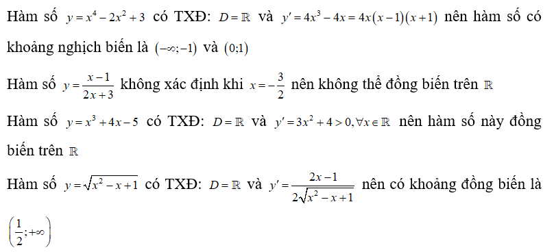 Trong các hàm số sau, hàm số nào đồng biến trên R ? (ảnh 1)