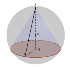 Cho mặt cầu tâm O, bán kính \(R = a\). Một hình nón có đỉnh là ở trên mặt cầu và đáy (ảnh 1)