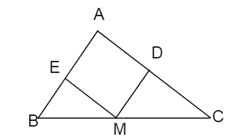 Cho tam giác ABC lấy M bất kì trên cạnh BC. Từ M kẻ đường song song với AB (ảnh 1)