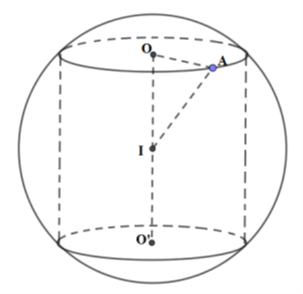 Cho mặt cầu (S) có bán kính R, hình trụ (H) có đường tròn hai đáy thuộc (S) và có chiều cao (ảnh 1)