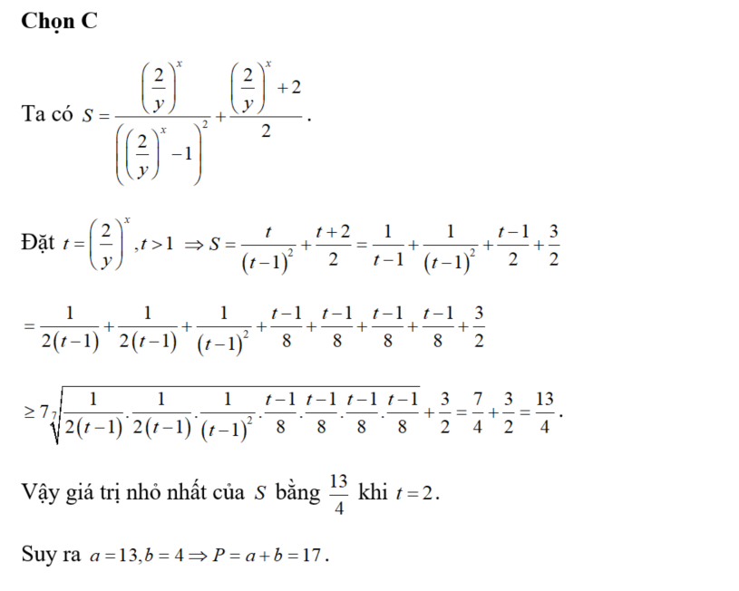 Cho 2 số thực x,y với x> 0, 0 < y< 2. Biết biểu thức S= (2y)^x/ (2^x-y^x)^2 (ảnh 1)