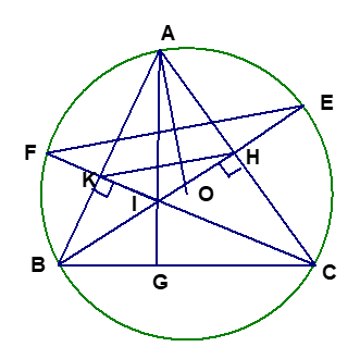 Cho tam giác nhọn ABC nội tiếp đường tròn tâm O, đường cao BH và CK lần lượt cắt đường tròn tại E và F.  a) Chứng minh tứ giác BKHC nội tiếp. (ảnh 1)