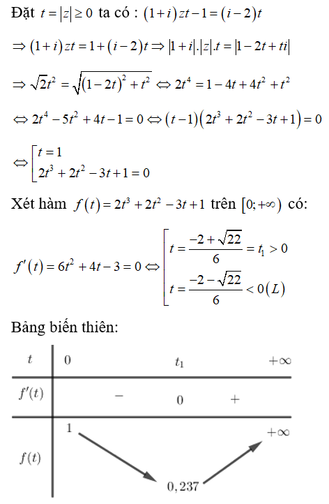 Tính môđun của số phức z thỏa mãn (1 +i) z môdun z - 1= (i -2) môdun z . (ảnh 1)