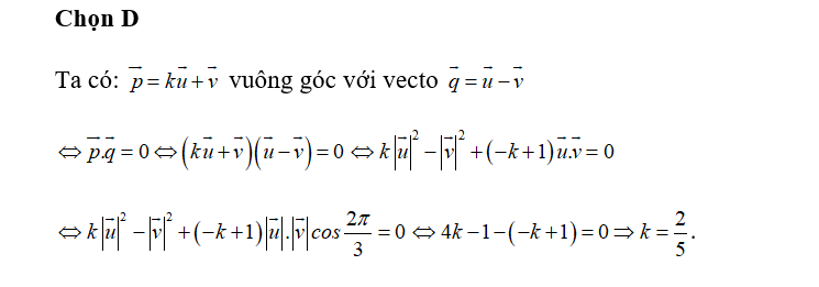 Trong không gian với hệ trục tọa độ Oxyz, biết |vecto u|= 2,|vecto v|=1 và góc giữa (ảnh 1)