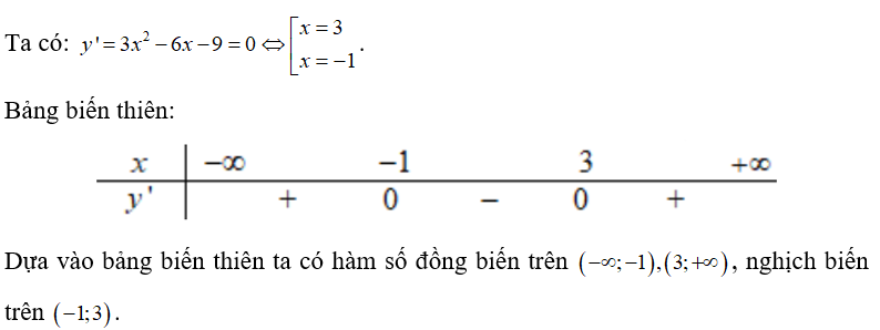 Cho hàm số y =x^3 -3x^2 -9x . Khẳng định nào sau đây là khẳng định đúng? (ảnh 1)