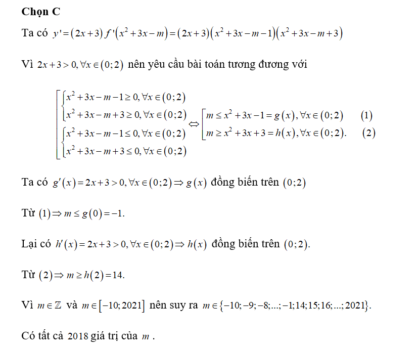 Cho hàm số f(x) có đạo hàm trên R là f'(x)= (x-1) ( x+ 3). Có bao nhiêu giá (ảnh 1)