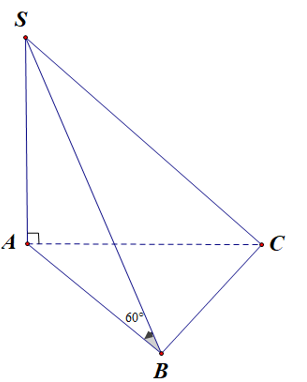 Cho hình chóp S.ABC có đáy ABC là tam giác vuông cân tại B, SA = 3a, SA vuông góc với đáy, SB tạo với mặt đáy một góc bằng 60 độ .  (ảnh 1)