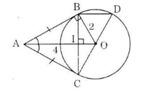 Cho đường tròn (O), điểm A nằm bên ngoài đường tròn. Kẻ các tiếp tuyến AB, AC với (ảnh 1)