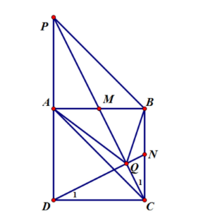 Cho hình vuông ABCD, M là trung điểm cạnh AB, P là giao điểm CM và DA (ảnh 1)