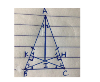Cho tam giác ABC cân tại A (góc A < 90 độ). Vẽ BH vuông góc AC, CK vuông góc AB. a) Chứng minh rằng AH = AK. (ảnh 1)