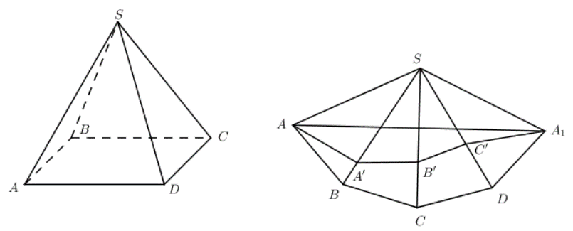 Có một mô hình kim tự tháp là một chóp tứ giác đều có cạnh bằng 6cm; cạnh đáy bằng 4cm  (ảnh 1)