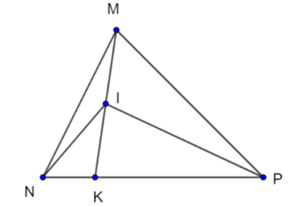 Cho tam giác MNP, gọi K là điểm thuộc đoạn thẳng NP sao cho NK = 1/4 NP và I là trung điểm (ảnh 1)