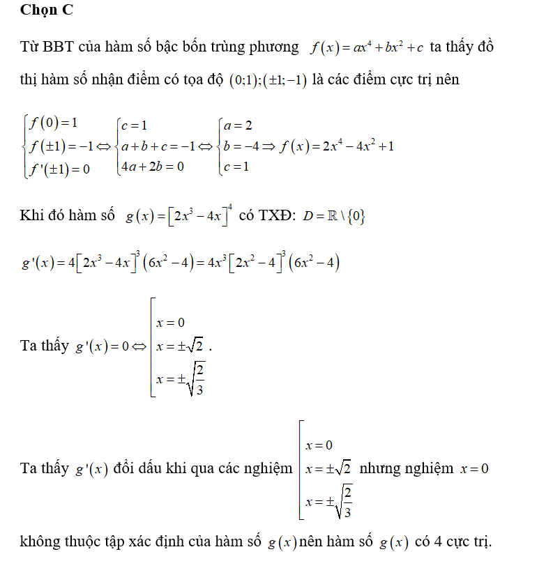 Cho hàm số bậc bốn trùng phương f(x) có bảng biến thiên như sau. (ảnh 2)