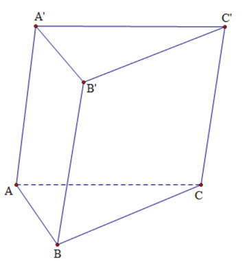 Cho khối lăng trụ ABCA'B'C' có thể tích V. Tính thể tích khối đa diện ABCB'C'. (ảnh 1)