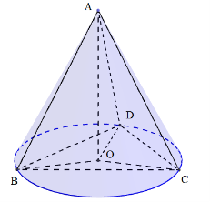 Cho tứ diện đều ABC có cạnh 3a. Hình nón N có đỉnh A và đường tròn đáy là đường tròn  (ảnh 1)
